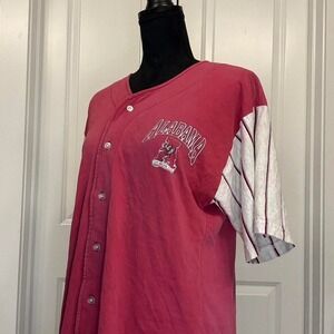 90s Style Alabama Crimson Tide Button Jersey — Stripe Sleeves - Size M